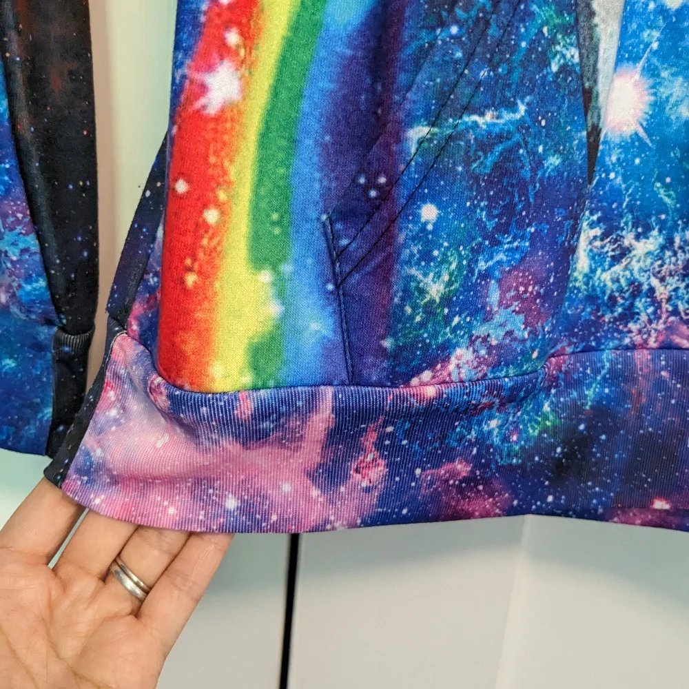 UNICOMIDEA Hoodie Pullover Cat & Shark In Space Purple Xxl